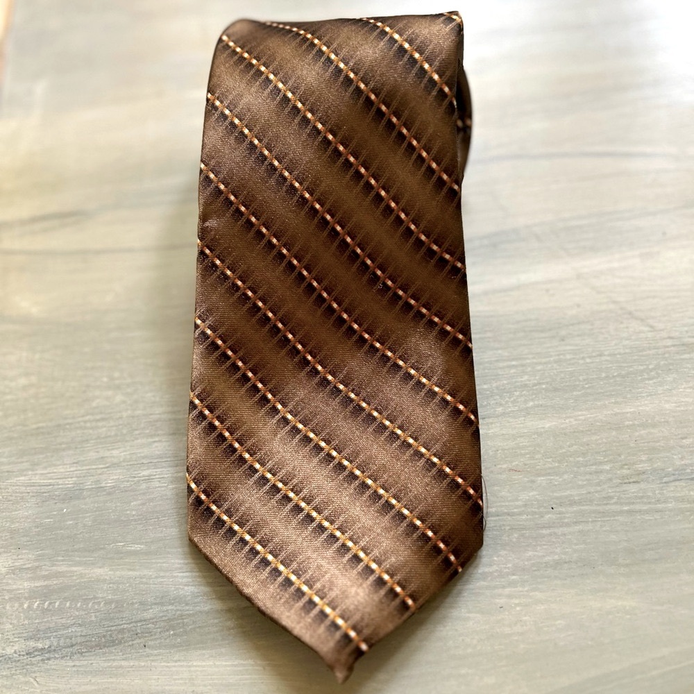 Allegro Italy Style Handmade 100% Polyester 61” Long Brown Striped Luxury Tie